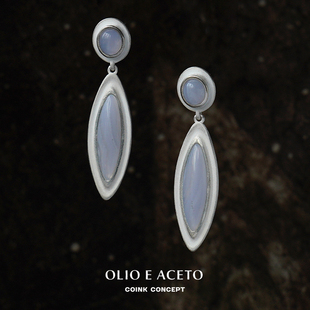 OLIO E ACETO 纯银水晶贝片长耳坠 原创设计质感肌理曜石玛瑙耳环