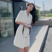 白色西装连衣裙女夏2024质感高级感显瘦气质女神范ol商务裙子