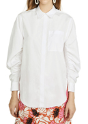 春夏欧美女长袖衬衫3.1白色全棉宽松缩皱袖子纯色薄衬衣上衣