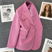 GG。2024早春紫粉色西装外套女高端设计感时尚气质百搭休闲小