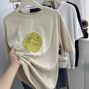 透气舒适冰丝棉短袖t恤女夏季薄款宽松2024设计感印花上衣潮