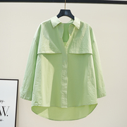 设计感浅绿色棉衬衫女宽松长袖休闲衬衣2024小清新百搭上衣潮