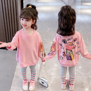 韩系童装2023春款女卡通狗卫衣套装时髦洋气时尚中小童女薄款裤子
