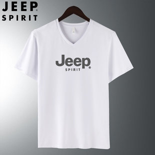 jeep吉普半袖衬衫男夏季短袖，t恤v领男休闲上衣透气汗衫大码打底衫