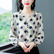 气质印花雪纺衬衫女上衣2025秋新款中年妈妈长袖波点时尚衬衣小衫