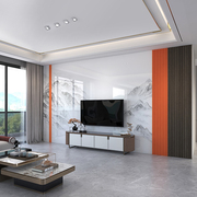 高档岩板电视背景墙瓷砖，现代简约新中式轻奢仿大理石客厅影视墙木