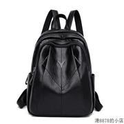 香港羊皮双肩背包女2024休闲黑色背包，真皮百搭大容量旅行包