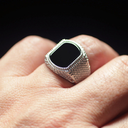 不掉色复古欧美韩版黑玛瑙戒指男士宝石钛钢指环男食指戒子可刻字