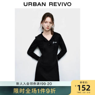 UR2023秋冬季女装时尚休闲简约连帽抽绳长袖连衣裙UWL730052