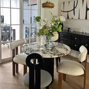 法式宝格丽大理石餐桌，家用小户型复古现代轻奢石简约圆形，岩板餐桌