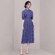 紫色雪纺衬衫裙女夏季优雅气质设计感小众高级感中长款收腰连衣裙