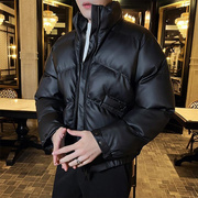 男士保暖棉衣立领，冬季外套加厚短款面包，服韩版潮流宽松棉袄pu皮衣