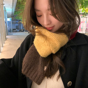 高级感韩式拼色含羊毛针织围巾女冬季2023百搭保暖情侣围脖