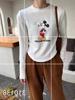 卡通米奇印花长袖抓绒T恤女设计感弧形上衣洋气百搭2023冬季