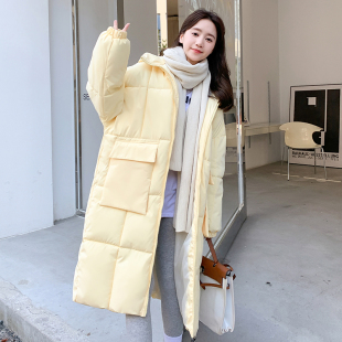 奶黄色羽绒棉服女2023年冬季新中长款韩版宽松面包服棉衣加厚外套