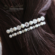 韩国进口发饰beaumira复古淡水珍珠花朵镶钻一字，顶夹发夹公主横夹