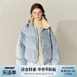 nnova美式复古立领，插肩袖拼接短款棉服女秋冬外套