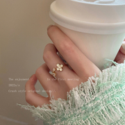 滴釉花朵珍珠锆石戒指，女款轻奢气质开口食指戒小众设计高级感指环