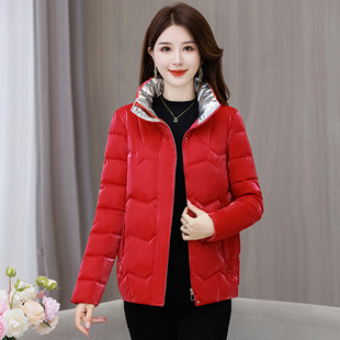 红色短款羽绒棉服女2023年冬季韩版修身显瘦加厚保暖棉衣外套