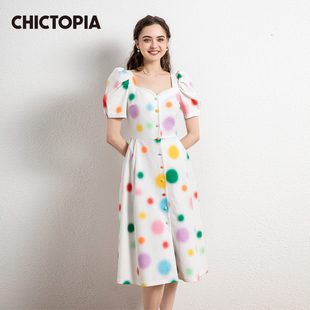 CHICTOPIA CHIC刘清扬原创设计24春夏彩色波点雏菊花朵印花连衣裙