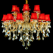 欧式水晶吊灯酒店婚庆会所酒吧，ktv红色灯罩客厅，复古工程玻璃灯具