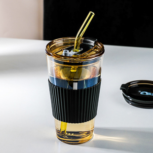 玻璃吸管杯女生耐热水杯男咖啡杯，便携式2023豆浆，果汁奶茶杯子