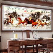 八骏图十字绣2024线绣大幅客厅，大气家用山水画马到成功八匹马