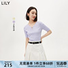 LILY2023夏女装气质优雅V领纯色通勤款修身短袖毛针织衫内搭