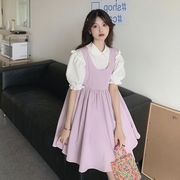 单件/套装女夏季2024韩版学生黑色连衣裙显瘦减龄背心娃娃裙