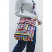 手工织布 印度斜挎包 彩色条纹斜跨背包布包书包民族风ins风格