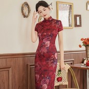 高端走秀旗袍中国风，古典长旗袍时尚印花夏季新中式，优雅传统连衣裙