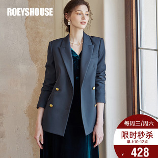 罗衣职业通勤深灰色西装外套女2023秋装气质女神范西服09136