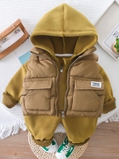 男童秋冬季洋气加绒加厚三件套宝宝冬装套装，婴儿童保暖卫衣潮童装