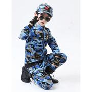 儿童迷彩服春秋海军风，套装男童特种兵衣服小孩子纯棉，蓝色迷彩童装