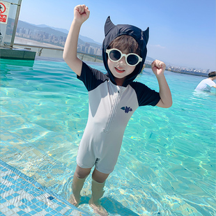 男童夏季速干儿童连体游泳衣2023蝙蝠泳衣短裤防晒男宝宝