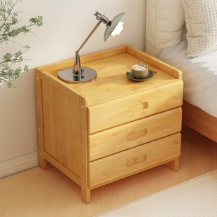 床头柜现代简约小型卧室，收纳储物楠竹简易床边窄柜子实木置物架