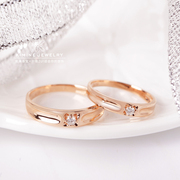 情侣对戒18K白金黄金玫瑰彩金素金四爪钻石戒指结婚求婚简约礼物