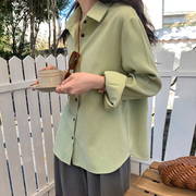 自制高级感奶油绿衬衫女甜美vintage日系学生宽松抹茶绿长袖衬衣