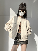 棉村 美式工装气质拉链口袋设计外套女2024春秋高级感短夹克