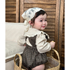 2024春装韩版婴幼儿套装格子无袖，连体衣女宝宝娃娃领打底衫两件套