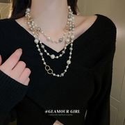 长款镂空圆圈珍珠项链时尚优雅气质毛衣链小众百搭高级感项饰
