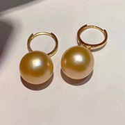 12mm18k厚金天然金珍珠(金珍珠，)耳环11媲美南洋珠浓金茶金珍珠耳扣-
