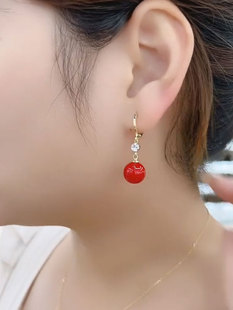 小众设计感耳扣精致红豆耳环闪钻气质耳扣网红相思豆转运珠耳饰女