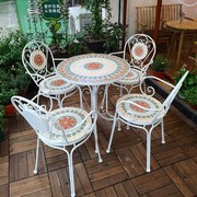 欧式户外阳台铁艺马赛克桌椅，室外露台庭院，休闲小茶几桌三件套组合