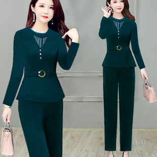2024春秋季套装女韩版时尚气质，显瘦长袖修身大码两件套女装潮
