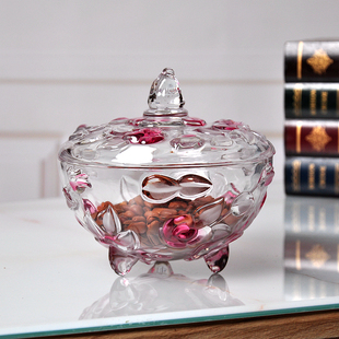 彩色带盖玻璃糖果罐，欧式储物罐摆件创意，装饰收纳盒透明玻璃调味罐