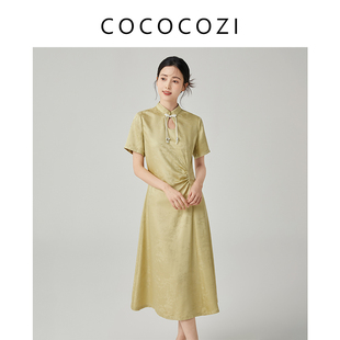 cococozi国风新中式28姆米真丝，连衣裙简约通勤桑，蚕丝旗袍裙子