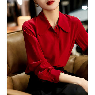 高端红色职业衬衫女设计感小众中国风娃娃领上衣别致小衫春秋