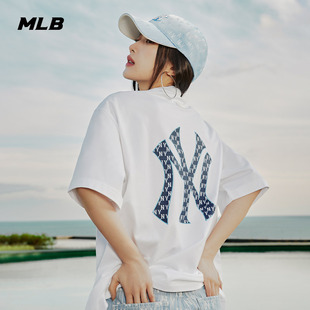 MLB 男女情侣老花运动纯棉T恤大logo休闲短袖24夏季TSM03