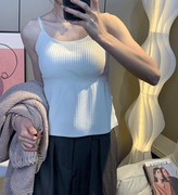 四季显瘦吊带背心内搭外穿美背内衣文胸一体垫白色长款女百搭打底